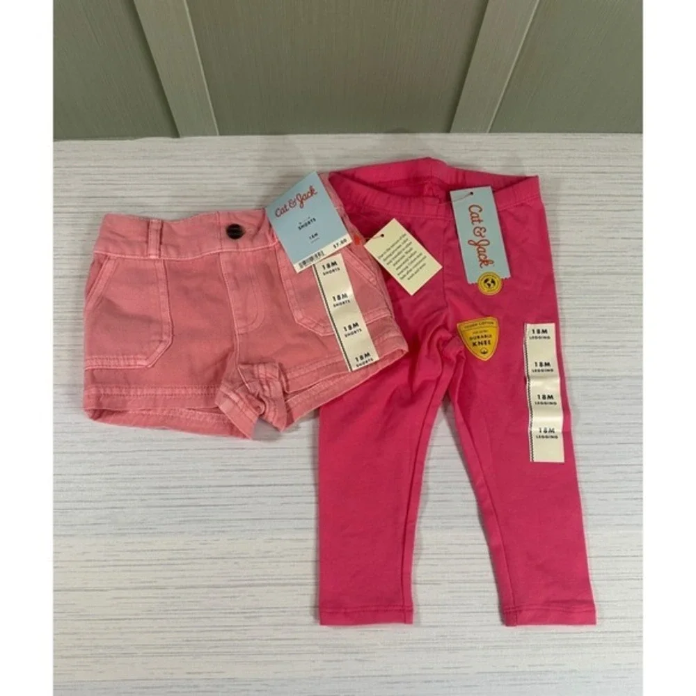 Cat & Jack Toddler Girls 18M Pink Shorts and Leggings Bundle NWT Tough Cotton